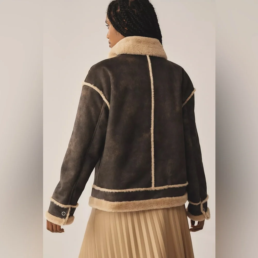 Anthropologie NVLT SHEARLING BIKER JACKET Style No.  4115910370020 BROWN… - Picture 3 of 4